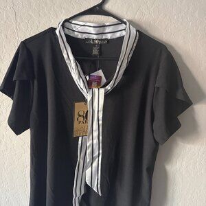 NWT Black Blouse w/ Striped Necktie Detail – Size L